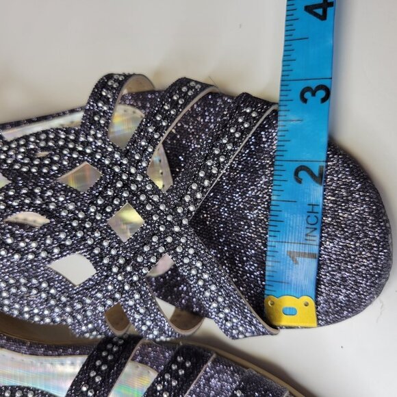 SIZE 7 Silver Glitter Grey Tone Wedge Sandals Low Heels Flats Open Toe NEW - Picture 10 of 12